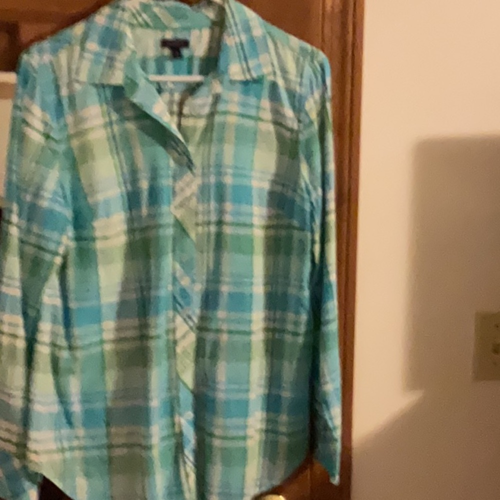 Talbots Blue and Green Plaid top size m